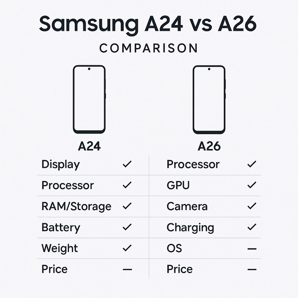 مقایسه گوشی سامسونگ A24 با A26