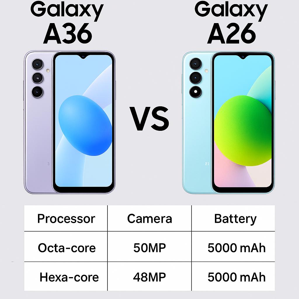 مقایسه گوشی سامسونگ A26 با A36