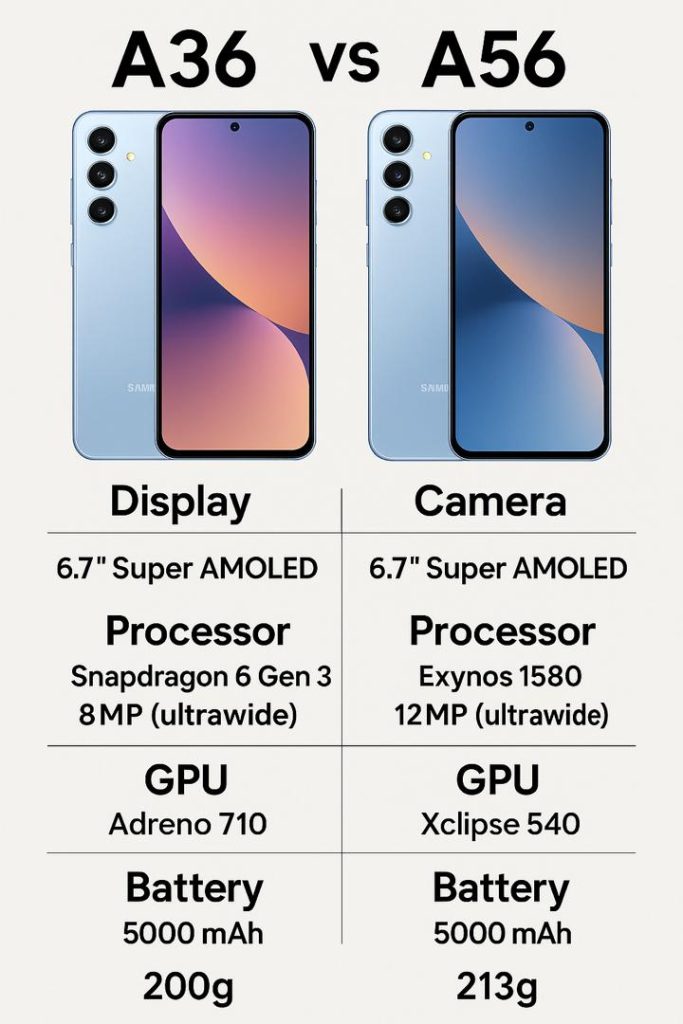 مقایسه سامسونگ A36 و A56