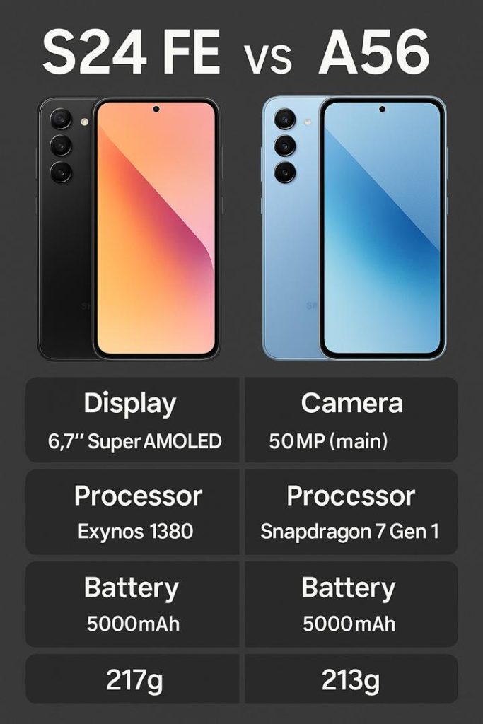 مقايسه گوشي a56 و S24 fe